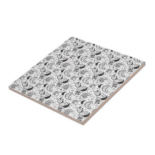 Schwarz-weißes Paisley-Muster – Elegante Textilkun Fliese