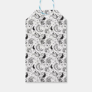 Schwarz-weißes Paisley-Muster – Elegante Textilkun Geschenkanhänger