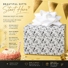 Schwarz-weißes Paisley-Muster – Elegante Textilkun Geschenkpapier