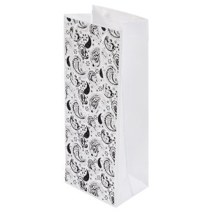 Schwarz-weißes Paisley-Muster – elegante Textilkun Geschenktüte Für Weinflaschen