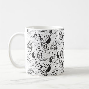 Schwarz-weißes Paisley-Muster – Elegante Textilkun Kaffeetasse