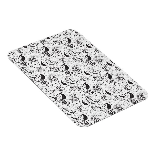 Schwarz-weißes Paisley-Muster – elegante Textilkun Magnet (Rechte Seite)