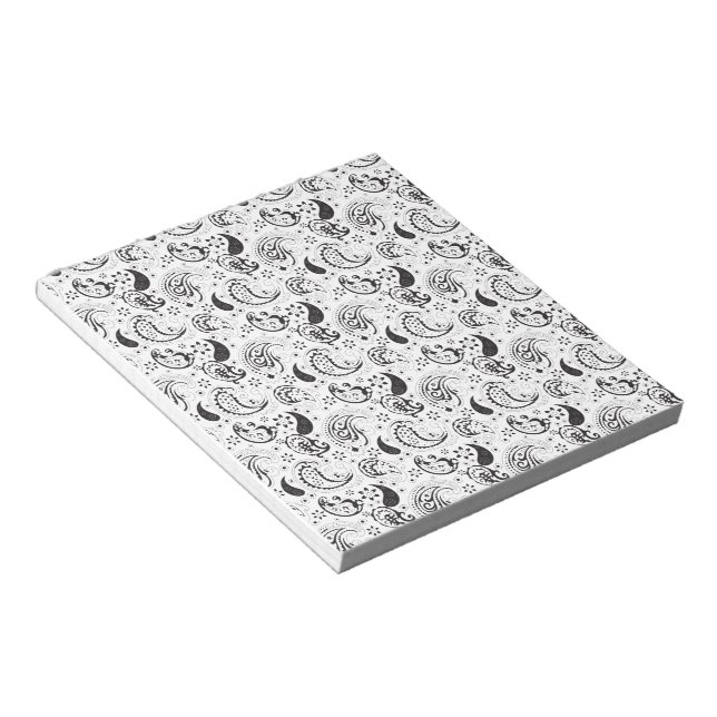 Schwarz-weißes Paisley-Muster – elegante Textilkun Notizblock (angewinkelt)