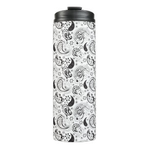 Schwarz-weißes Paisley-Muster – elegante Textilkun Thermosbecher