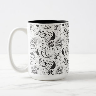 Schwarz-weißes Paisley-Muster – Elegante Textilkun Zweifarbige Tasse