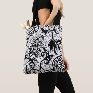 Schwarz-weißes Paisley-Muster mit floralem Schwung