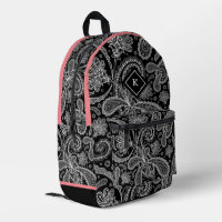 Schwarz-weißes Paisley-Muster, rosa Akzente, Monog