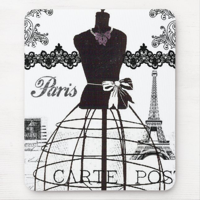 Schwarz-weißes Paris-Mode-Mannequin Mousepad (Vorne)