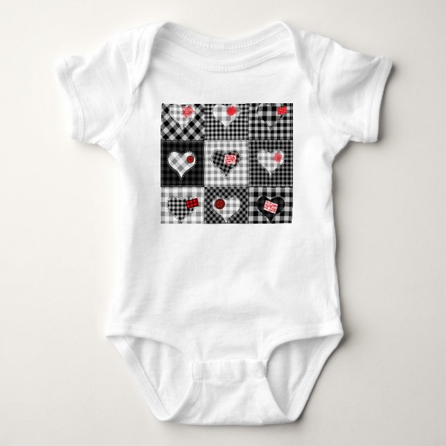Schwarz-weißes Patchwork ist nahtlos. Baby Strampler (Vorderseite)