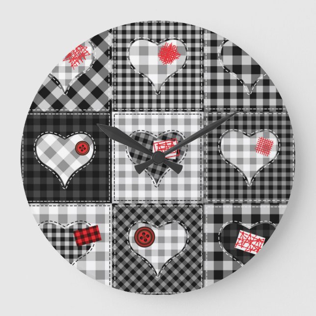 Schwarz-weißes Patchwork ist nahtlos. Große Wanduhr (Vorderseite)