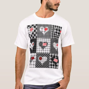 Schwarz-weißes Patchwork ist nahtlos. T-Shirt