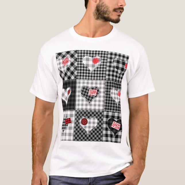 Schwarz-weißes Patchwork ist nahtlos. T-Shirt (Vorderseite)