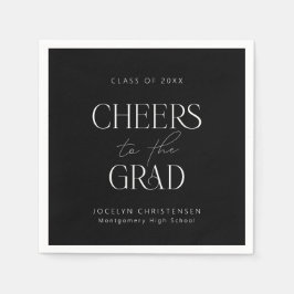 Schwarz-weißes Personalisiertes Cheers Grad Party Serviette