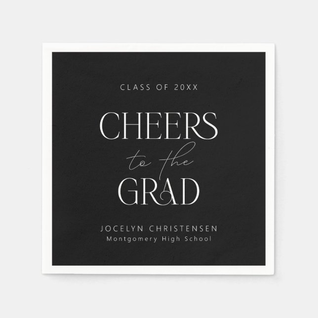 Schwarz-weißes Personalisiertes Cheers Grad Party Serviette (Vorderseite)