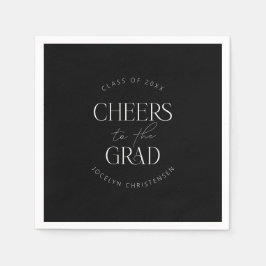 Schwarz-weißes Personalisiertes Cheers Grad Party Serviette