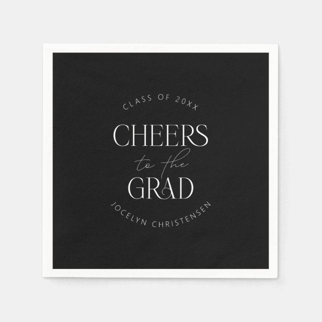 Schwarz-weißes Personalisiertes Cheers Grad Party Serviette (Vorderseite)