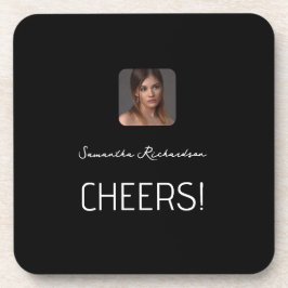 Schwarz-weißes Personalisiertes Foto Name Script Getränkeuntersetzer