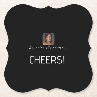 Schwarz-weißes Personalisiertes Foto Name Script Untersetzer