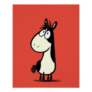 schwarz-weißes Pferd - Cartoon Comic Dooddle Stil Poster