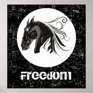 Schwarz-weißes Pferdekopftier Poster