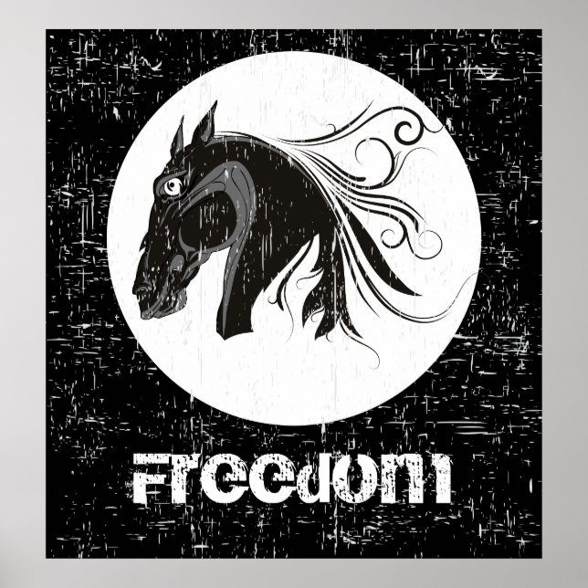 Schwarz-weißes Pferdekopftier Poster (Vorne)