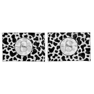 Schwarz-weißes Pflaster des Cow-Monogram-Pillowcas Kissenbezug