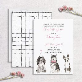 Schwarz-weißes Pink Dog Girl's 2. Geburtstag Party Einladung