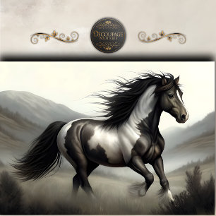 Schwarz-weißes Pinto-Pferd-Decoupage Seidenpapier
