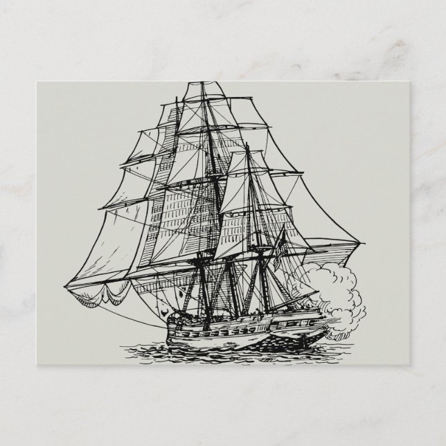 Schwarz-weißes Piratenschiff Postkarte (Vorderseite)