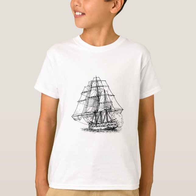 Schwarz-weißes Piratenschiff T-Shirt (Vorderseite)