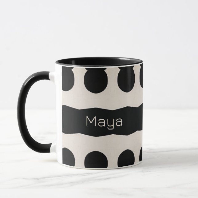 Schwarz-weißes Polka Dot Monogramm Einzigartiges M Tasse (Links)