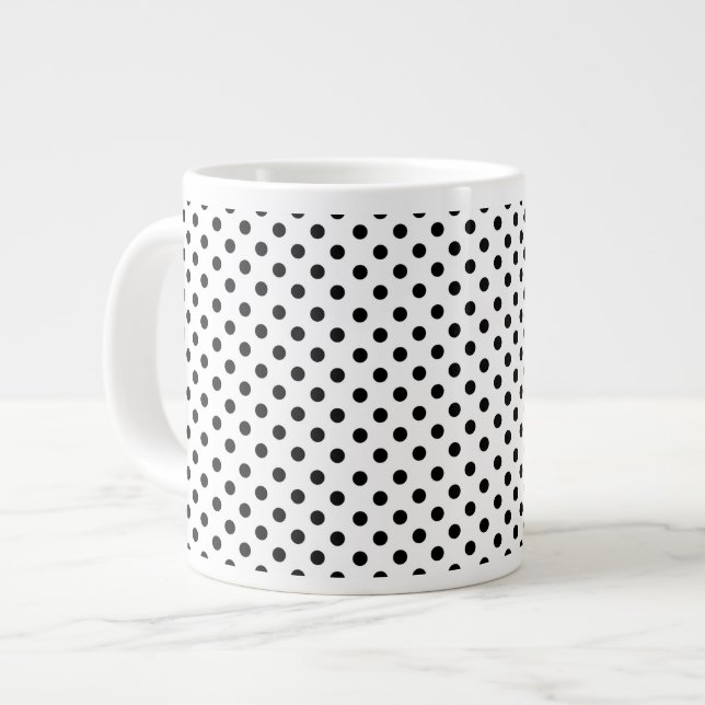 Schwarz-weißes Polka Dot Muster Jumbo-Tasse (Vorderseite Links)