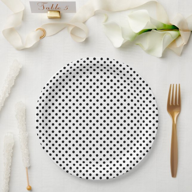 Schwarz-weißes Polka Dot Muster Pappteller (Hochzeit)