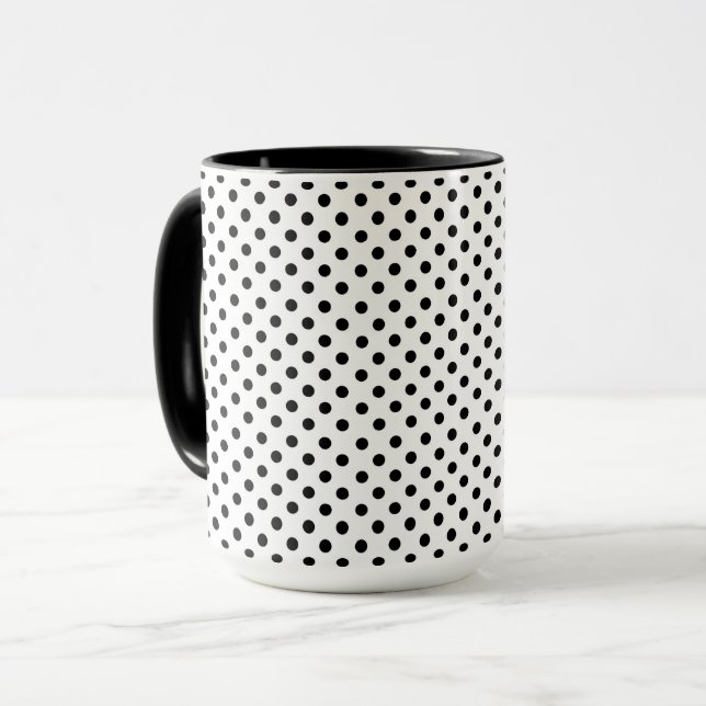 Schwarz-weißes Polka Dot Muster Tasse (Vorderseite Links)