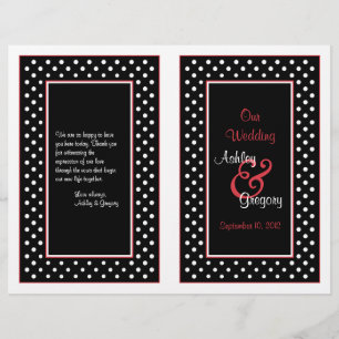 Schwarz-weißes Polka Dot Red Trim Wedding Programm