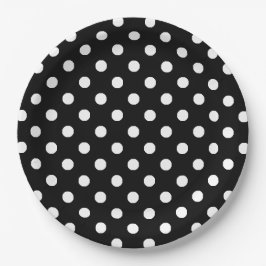 Schwarz-weißes Polka Dots Muster Pappteller