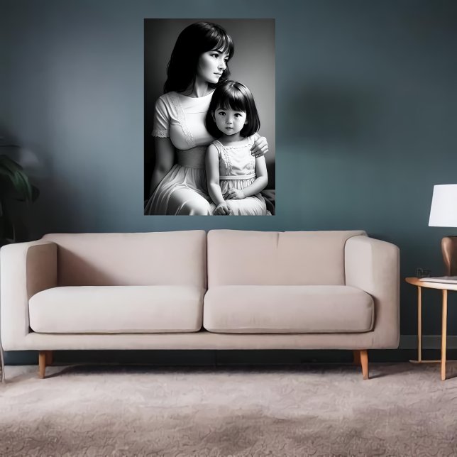 Schwarz-weißes Portrait Mutter und Tochter | Art d Poster (Von Creator hochgeladen)