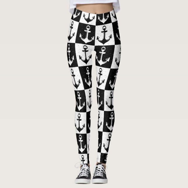 Schwarz-weißes Prüfblockmuster Leggings (Vorderseite)