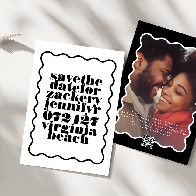 Schwarz-weißes QR-Code-Foto für fettformatiertes W Save The Date (Von Creator hochgeladen)