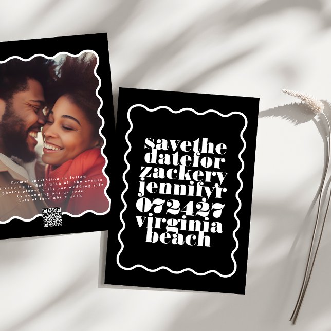 Schwarz-weißes QR-Code-Foto für fettformatiertes W Save The Date (Von Creator hochgeladen)