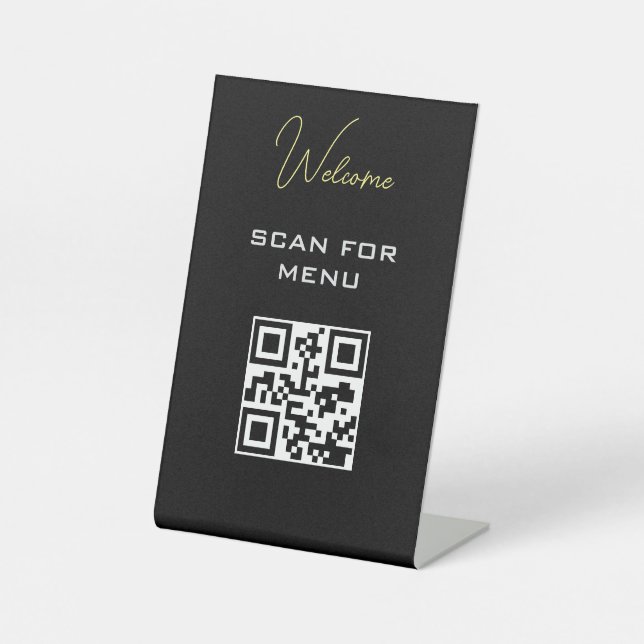 Schwarz-weißes QR Code-Menü mit berührungslosem Sc Sockelschild (Vorderseite)