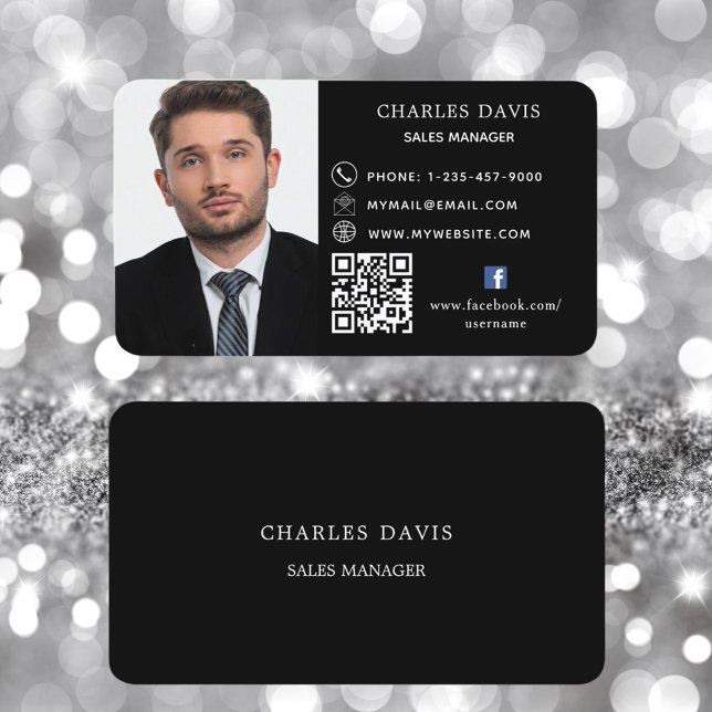 Schwarz-weißes QR-Foto-Facebook-Symbol Visitenkarte (Von Creator hochgeladen)