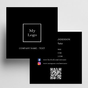 Schwarz-weißes QR-Logo Quadratische Visitenkarte