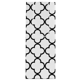 Schwarz-weißes Quatrefoil Muster Geschenktüte Für Weinflaschen