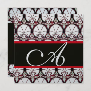 SCHWARZ-WEISSES RED DAMASK CARNATIONS MONOGRAMM Si Einladung