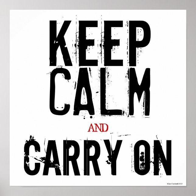 Schwarz-weißes Red Keep Calm und Carry On Art Post Poster (Vorne)
