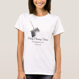 Schwarz-weißes Reinigungs-Service-Mädchen Hause T-Shirt