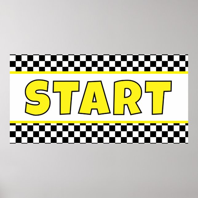 Schwarz-weißes Rennstartlinienbanner Poster (Vorne)