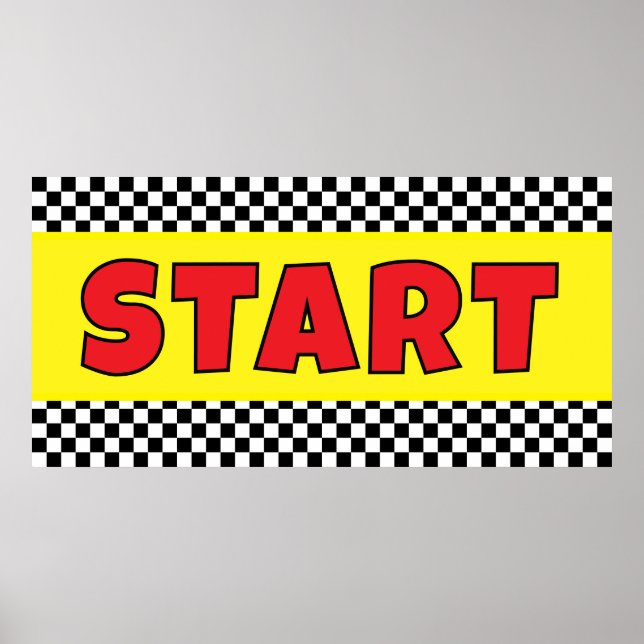 Schwarz-weißes Rennstartlinienbanner Poster (Vorne)