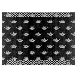 Schwarz-weißes Repeat Teapot Glass Cutting Board Schneidebrett
